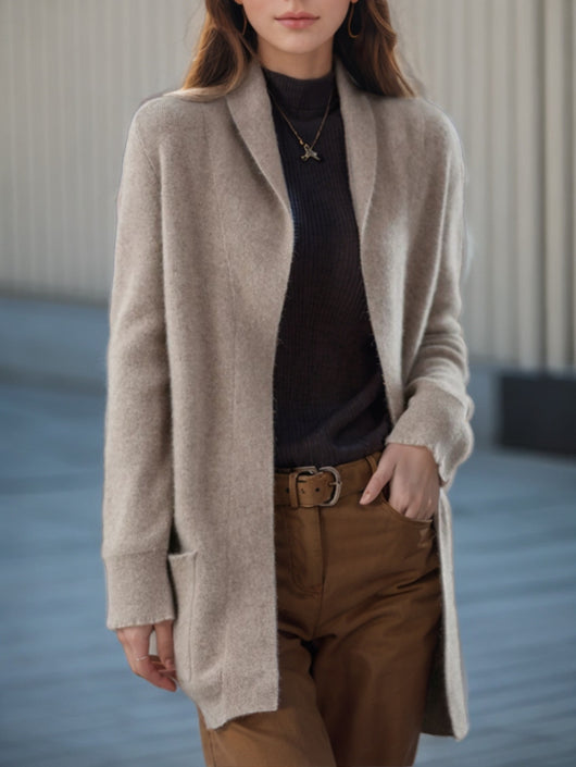 Cardigan de Punto con Cuello Polo Liso para Mujer con Bolsillos - Image 13