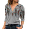 Blusa Retro Cuello V Manga Larga para Mujer