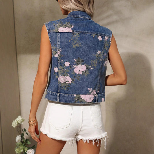 Chaleco Denim Estampado Floral para Mujer - Comodidad Casual de Verano - Image 2
