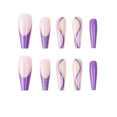Parches de Uñas Geométricos Aurora Brillante - Diseño Francés - Image 6