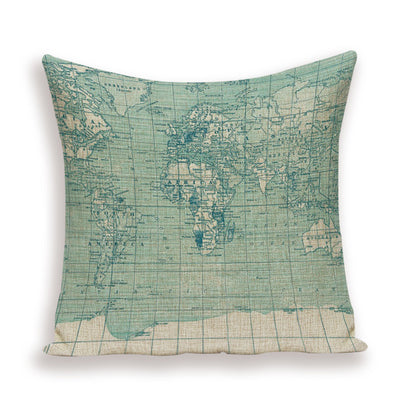 Funda de Almohada Retro con Mapa del Mundo Europeo - Cojín Decorativo Estilo Marroquí en Lino - Image 6