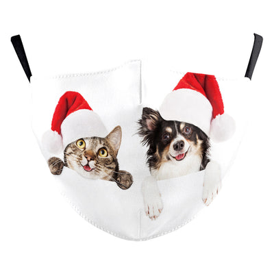 Christmas dust mask with a digital print of a black and white dog wearing a Santa hat and holding a candy cane. - Image 19