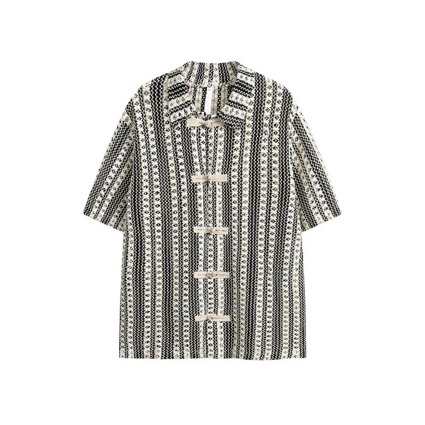 Camisa de Verano Beige y Negro con Cuello Vuelto y Manga Corta - Image 6