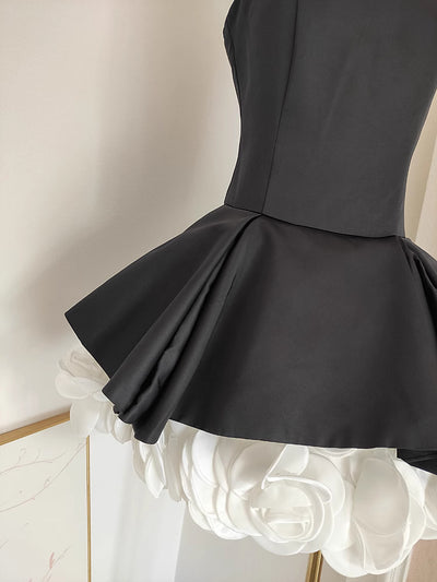 Falda Petticoat Estilo Hepburn Blanco y Negro con Flores 3D y Control de Cintura - Image 12
