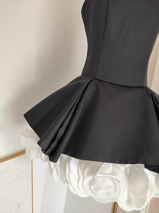 Falda Petticoat Estilo Hepburn Blanco y Negro con Flores 3D y Control de Cintura - Image 12