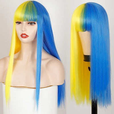 Peluca Cosplay Bicolor con Flequillo Liso - Doble Tono - Image 36