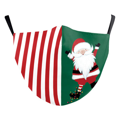 White Christmas dust mask with a digital print of a tabby cat wearing a red Santa hat and a large red bow. - Image 8