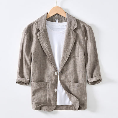 Blazer de Hombre en Algodón y Lino a Rayas - Manga 34 - Image 3