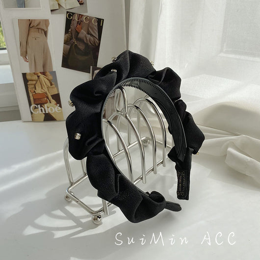 Diadema Plisada de Satén Premium Negro Ancho - Image 19