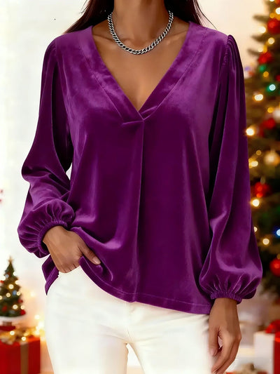 Blusa de Terciopelo con Cuello V y Mangas Linterna - Elegancia Luxuosa - Image 7