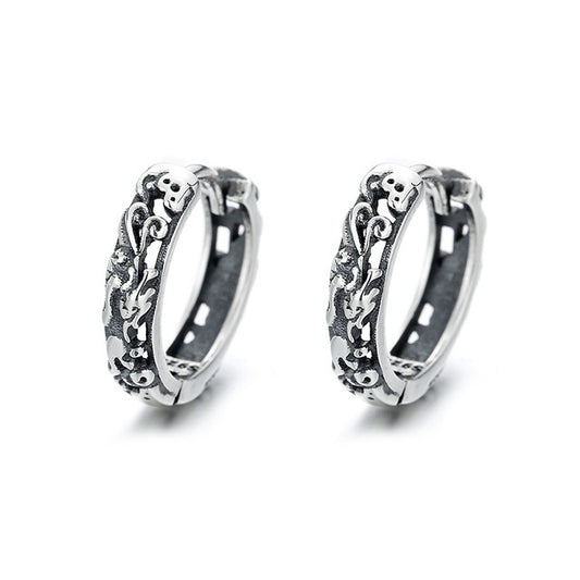 Aretes de Plata Tailandesa Vintage con Patrón Pixiu - Image 2