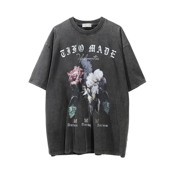 Camiseta Estampado Floral Desgastada para Hombre