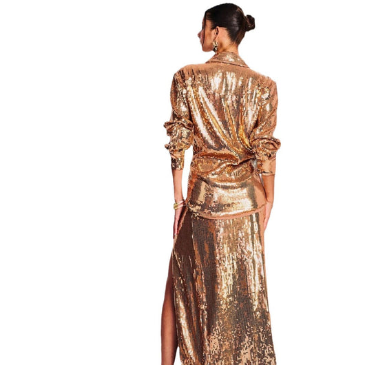 Conjunto Dos Piezas: Blusa Larga con Lentejuelas y Falda Brillante - Image 5