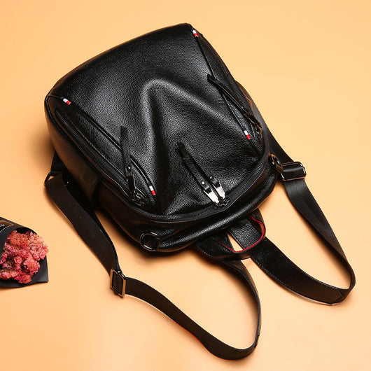 Mochila de Viaje de Cuero Genuino con Doble Cierre y Gran Capacidad - Image 12