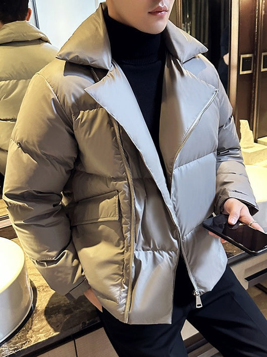 Chaqueta Acolchada de Plumas para Hombre con Cuello Clásico - Image 4