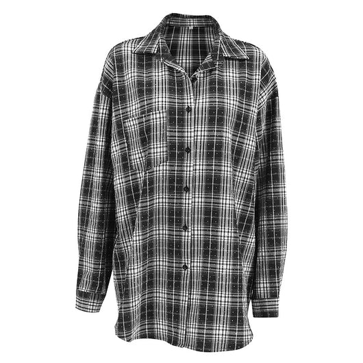 Camisa Cuadriculada Retro Negro y Blanco con Cristales Adhesivos Fashion - Image 5
