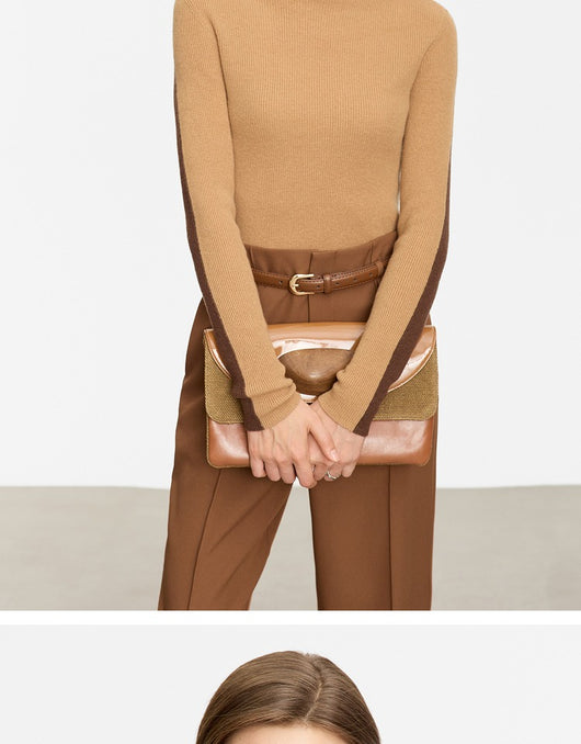 Suéter de Cuello Alto Bicolor en Lana Merino, Ajuste Slim para Mujer - Image 13