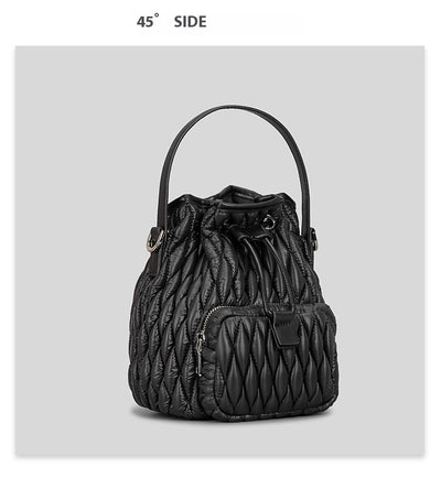 Bolso de Hombro Acolchado Nylon con Cordón y Diseño Rombo - Image 9