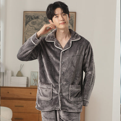 Pijama de Franela para Hombre con Solapa - Abrigo Cardigan Otoño e Invierno - Image 6