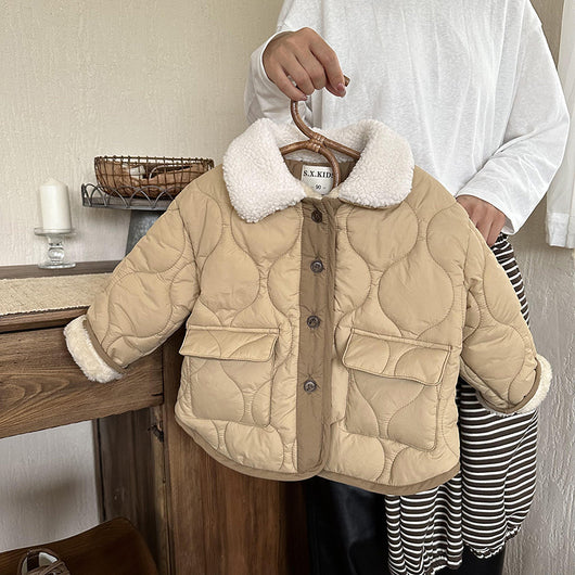 Abrigo Acolchado de Moda Coreana con Cuello de Piel de Cordero - Image 10