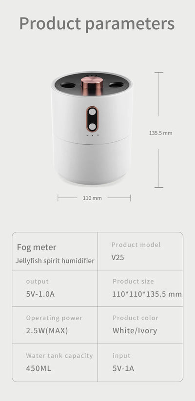 White cylindrical desktop humidifier with rose gold accents, black top, and front control buttons. - Image 21