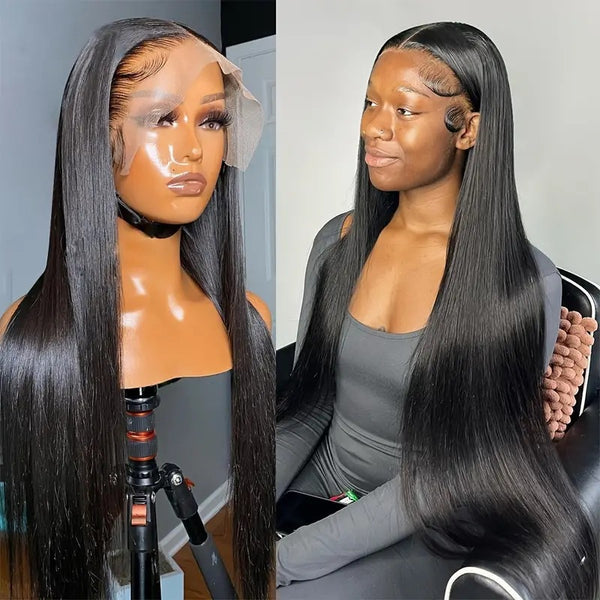 Peluca Frontal de Encaje para Mujer Cabello Liso Largo Estilo Europeo Americano