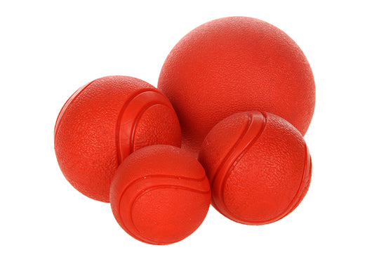 Orange rubber pet toy ball with textured surface and grooved lines, 5cm diameter, suitable for small dogs. - Image 19