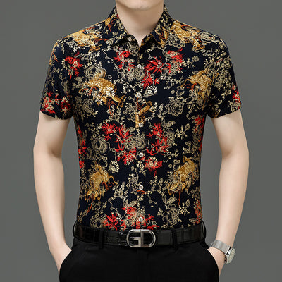 Camisa Estampada de Manga Corta para Hombre Adulto - Tela Fresca Elástica - Image 16