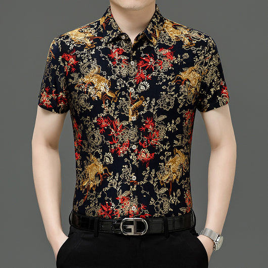 Camisa Estampada de Manga Corta para Hombre Adulto - Tela Fresca Elástica - Image 16