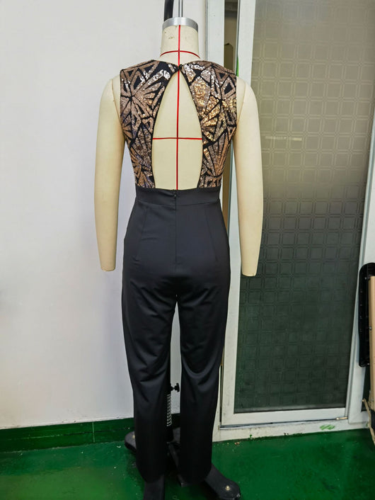 Jumpsuit Elegante con Escote en V y Detalles de Lentejuelas - Image 10