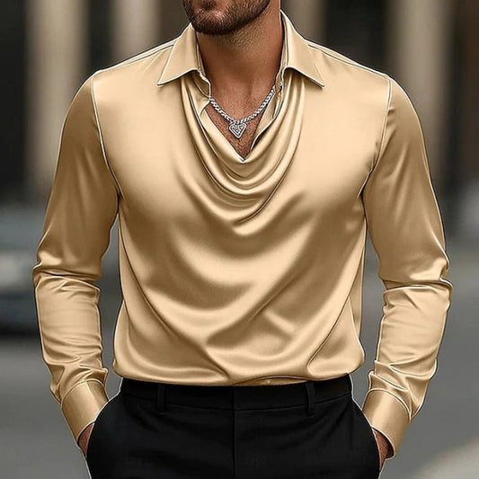 Camisa Minimalista de Cuello Abierto en Colores Sólidos para Hombre