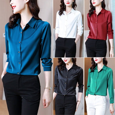 Blusa de Seda con Botones Metálicos para Mujer - Camisa Elegante para Oficina