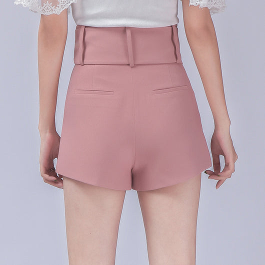 Shorts Talle Alto con Cinturón Desmontable y Pliegues - Image 3