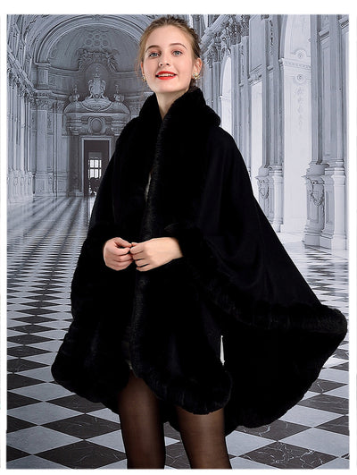 Capa de Lujo con Cuello de Piel de Conejo Rex para Mujer - Image 17