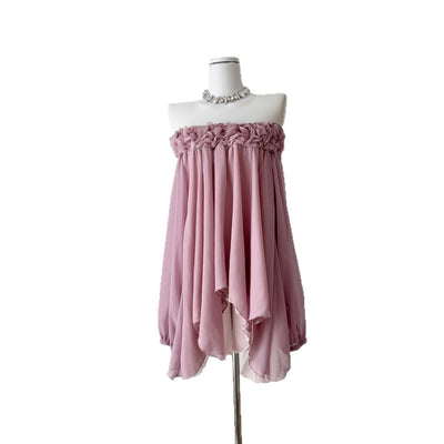 Blusa Floral 3D Hombros Descubiertos en Gasa - Elegancia Minimalista - Image 3