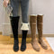 Botas Altas Estilo Coreano con Tacón Grueso y Diseño Ajustado