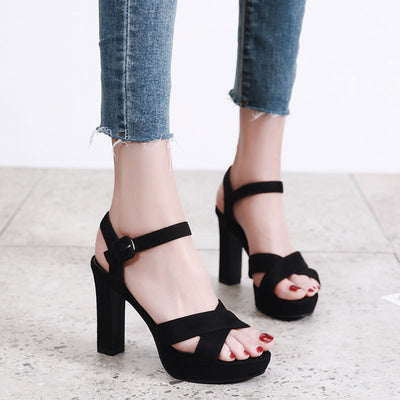 Sandalias de Tacón Alto con Plataforma y Talón Bloqueado en Ante - Image 4