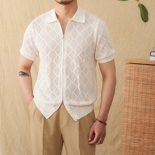 Cardigan Casual de Algodón con Cierre y Cuello Solapa Hueco