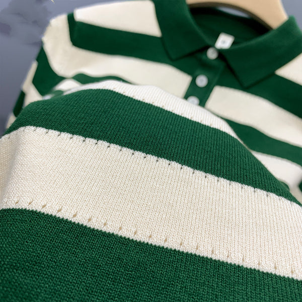 Polo Manga Corta Seda de Hielo Rayas Hombre - Ajuste Delgado y Fresco