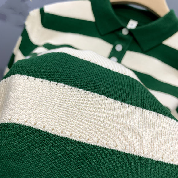 Polo Manga Corta Seda de Hielo Rayas Hombre - Ajuste Delgado y Fresco