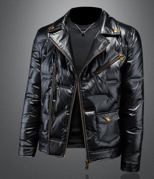 Chamarra Elegante de Plumas para Hombre con Acabado Brillante - Image 4