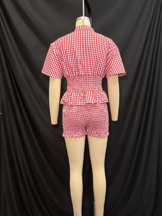 Conjunto de Camisa y Shorts a Cuadros Rojo y Blanco - Image 10