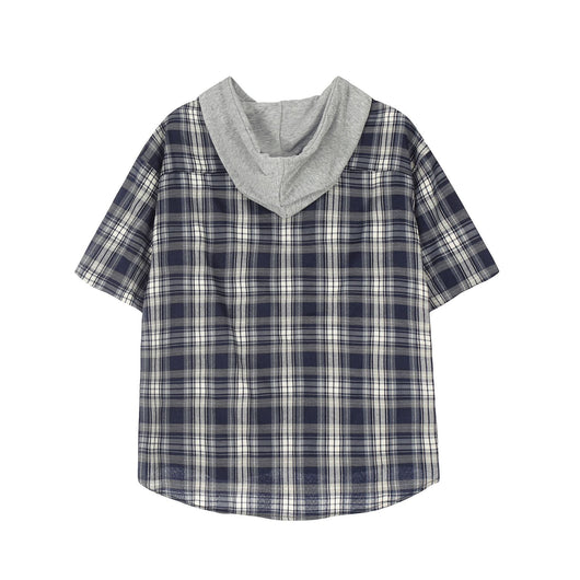 Camisa Cuadriculada con Capucha de Manga Corta para Hombre - Image 12