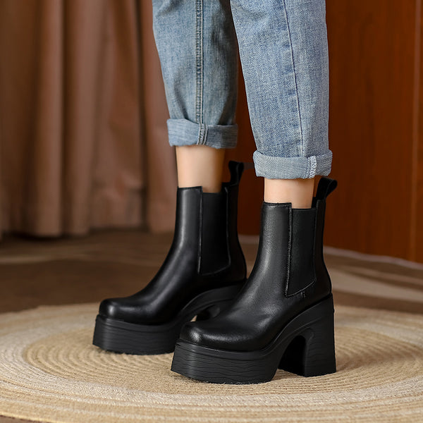 Botas Tobilleras con Tacón Robusto y Punta Cuadrada