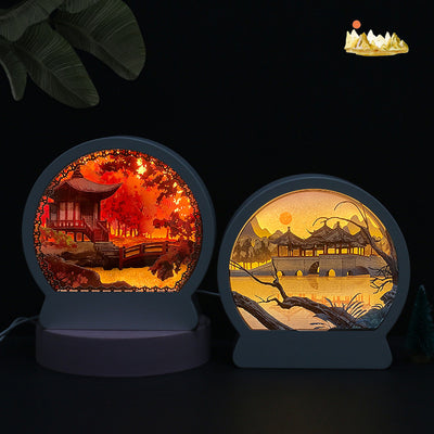 Lámpara Nocturna de Papel Tallado - Arte Paisajístico DIY Vintage
