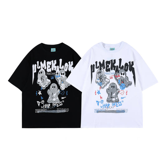 Camiseta Vintage Estampado Fantasma Manga Corta
