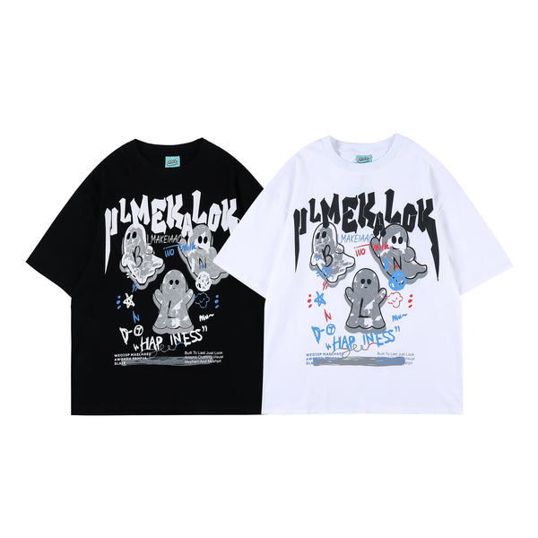 Camiseta Vintage Estampado Fantasma Manga Corta