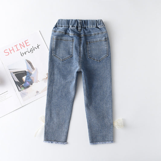 Jeans Slim Fit Niña Estilo Coreano con Moño - Moda Infantil Dulce - Image 2
