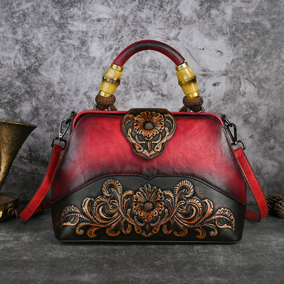 Bolso Crossbody de Cuero con Grabado Retro y Cierre Magnético