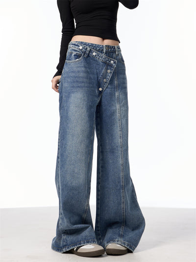 Pantalones Vaqueros Rectos Azules Cintura Alta Pierna Ancha Efecto Desgastado - Image 13